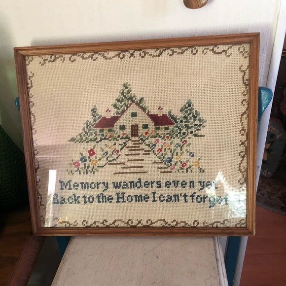 Large Vintage Framed Cross Stitch Wall Hanging - Picture 7 of 7